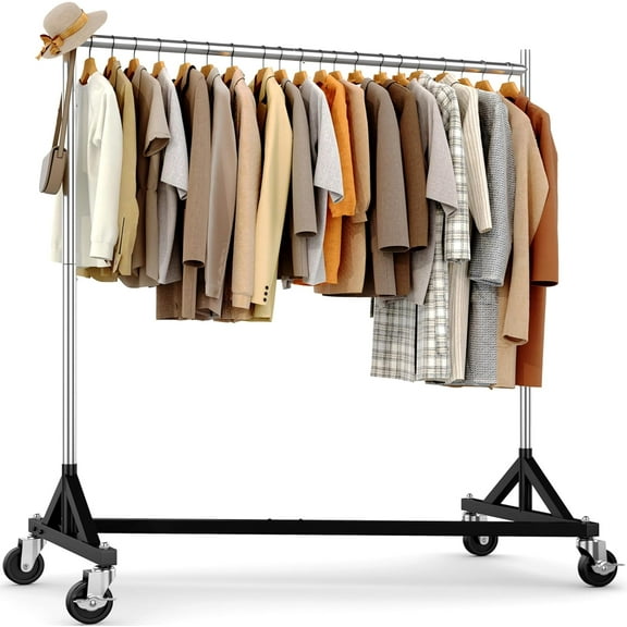 Clothes Rack Z Rack Clothing Rack Commercial Garment Rack with Lockable Wheels Height Adjustable Clothing Rack Heavy Duty Clothes Rack for Bedroom, Living Room, Laundry Balcony 24"D*63"W*71"H
