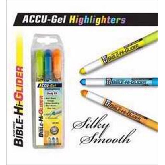 G T Luscombe Highlighter Accu Gel Bible Hi Glider 3 Pk Jaune avec Bleu Orange