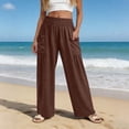thumbnail image 2 of RUTAYY Women's Pants High Waist with Pocket Solid Color Casual Everyday Wear Breathable Loose Fit Vacation Playful Trousers, 2 of 7