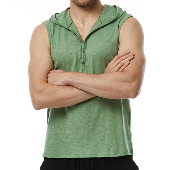 Mens Tank Top Beach Men Casual Solid Sleeveless Pullover Vest Hooded Button T Shirt Blouse