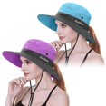 thumbnail image 2 of 2 Pcs Chapeaux de Pêcheur pour Femmes Queue de Cheval Protection UV Chapeau de Soleil Grand Bord, 2 of 7