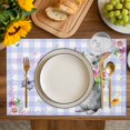 thumbnail image 4 of Happy Easter Placemats Set of 12, Cute Bunny Spring Flowers Butterfly Purple Plaid Placemats for Dining Table, Place Mats for Kitchen Tabletop, Waterproof Wipeable Dining Table Mats Set, 4 of 9