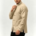 thumbnail image 5 of Men's Tang Suit Chinese Traditional Clothes Long Sleeve Stand Collar Zhongshan Shirts Casual Lightweight Cotton Linen Tops Khaki L, 5 of 6