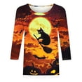 thumbnail image 3 of VKOYWKM Women's Halloween T-Shirts 3/4 Sleeve Funny Witch Graphic Tees Fall Crew Neck Loose Fit Vintage Halloween T-Shirts Shirts, 3 of 4