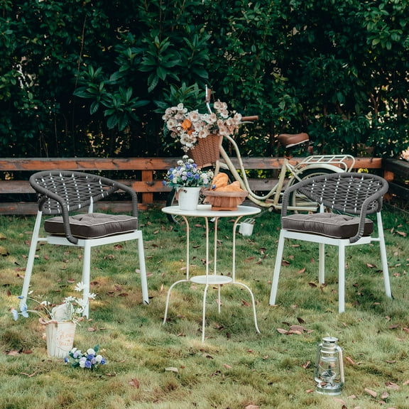 Outdoor Chair Cushions Set of 2 Square Tufted Seat Cushions with Ties for Patio 19"x19",Medium Grey