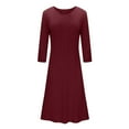 thumbnail image 5 of Fall Dresses for Women 2024 Button V-Neck Solid Color Casual Dress Wine L, 5 of 5