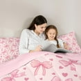 thumbnail image 4 of Feelyou Watercolor Bowknot Kids Bedding Comforter Set 7 Pieces, Kawaii Love Heart Full Bedding Set, Dreamy Princess Bow-tie Reversible Fitted Sheet Flat Sheet, Super Cozy Room Decor, 4 of 8