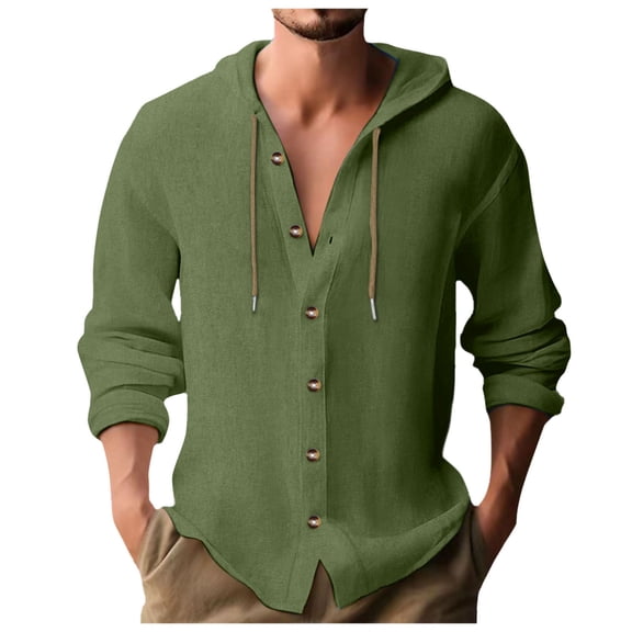 RUTAYY Men's Shirts Long Sleeve Casual Solid Color Hooded Cardigan Button Down Comfortable Breathable Vacation Playful Blouse