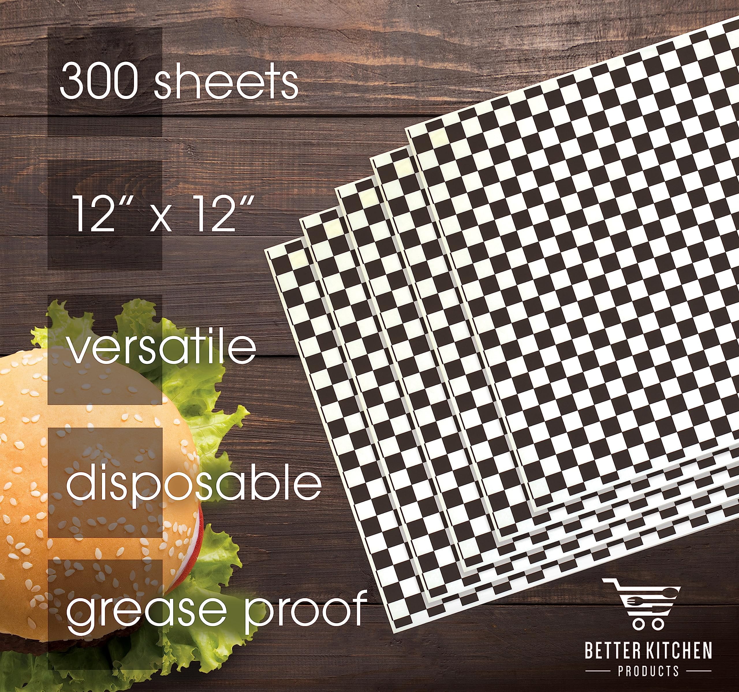 [250 Sheets] 12x12 Deli Paper Sheets, Black and White Checkered Dry Waxed  Paper, Sandwich Wrapping Paper, Grease-Proof Wax Paper for Food Basket