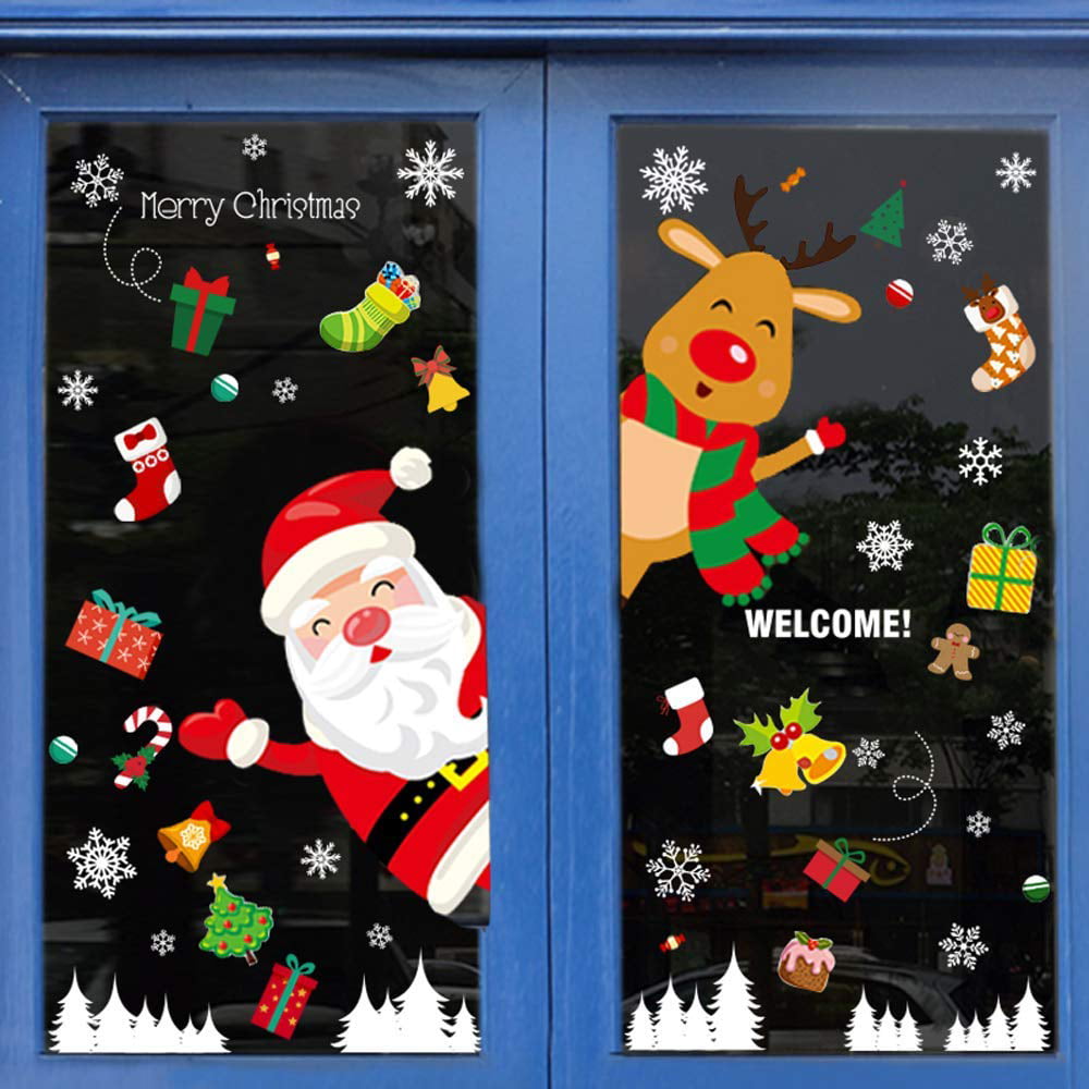 White Snowflakes Reusable Static Cling 'Joyeux Noel' Window decorations 