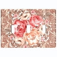 thumbnail image 2 of Metal Light Switch Wall Plate Outlet Cover (Pink Red Rose Bouquet Flower Light Brown - Triple Toggle), 2 of 2