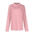 thumbnail image 4 of larppty Womens V Neck Polo Shirts Long Sleeve Collared Tops Fall Loose Golf Casual Tunic Blouses (Pink, 3XL), 4 of 5