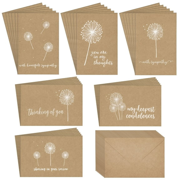 Best Paper Greetings Sympathy Cards with Envelopes - 4 x 6 In, 36 Pack, Kraft Paper & Brown Envelopes - Blank Sympathy & Thinking of You Cards
