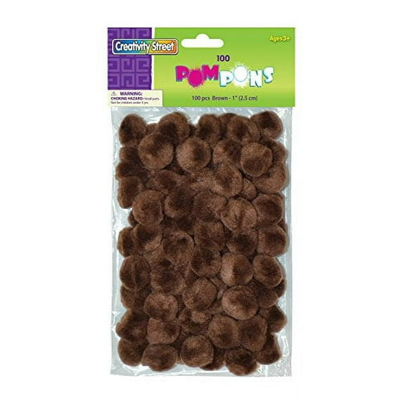 Creativity Street Pom Pons - 1", Brown, Pkg of 100