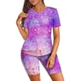 thumbnail image 2 of Women's 2 Pieces Workout Set Casual Crewneck Short Sleeve Top and Skinny Sport Shorts Pajamas Sets Loungewear, 2 of 5