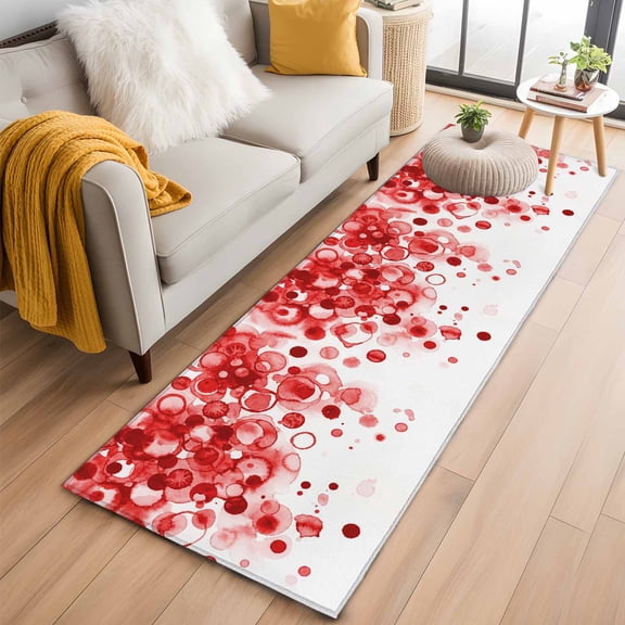 Red Gradient 2'x6' Runner Rugs for Hallway Kitchen Bedside Non Slip Washable, Abstract Polka Dots Vintage Modern Art Entryway Rug Runners with Rubber Backing, Long Carpet Runner for Laundry Room