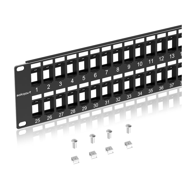 Panel de conexión Sokqovt Keystone en blanco de 48 puertos Cat6 2U de 19 pulgadas