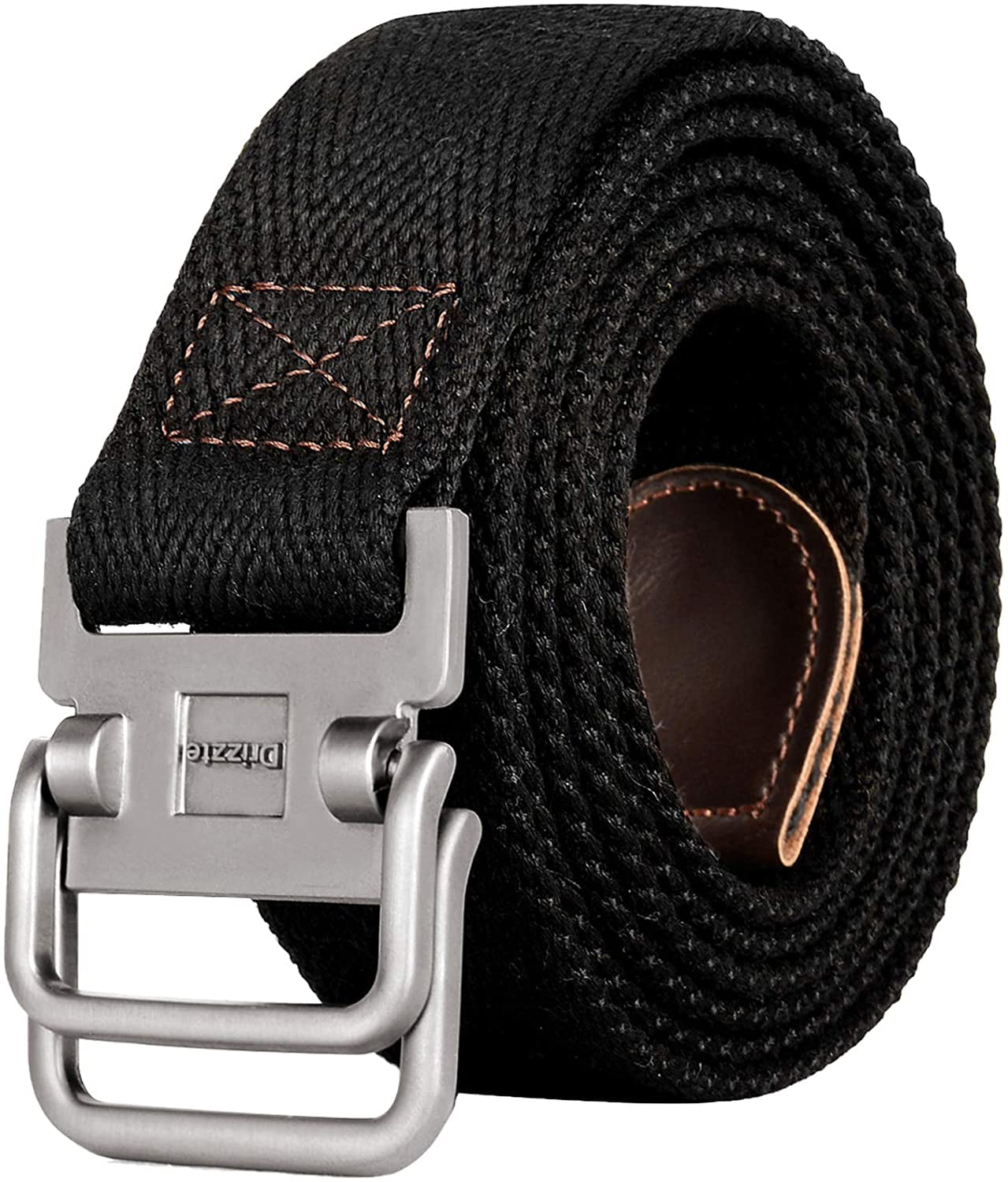 Drizzte Plus Size 39-75'' Long Double Ring Big Mens Canvas Fabric Cloth Belts Black 