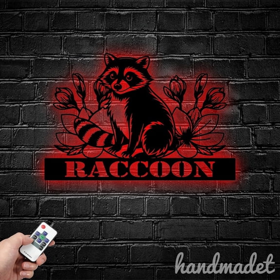 Handmadetneonsign Raccoon Metal Wall Art Light, Raccoon Metal Sign Wall Decor, Raccoon Metal Decor