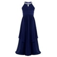 thumbnail image 2 of inhzoy Kids Girls Chiffon Flower Girls Dress Sequins Halter Neck Bridesmaid Wedding Evening Party Gowns Maxi Formal Dress Navy lue 10, 2 of 7