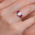 thumbnail image 4 of Gem Stone King 10K White Gold White Moissanite Red Ruby and White Lab Grown Diamond 3 Stone Engagement Ring for Women (2.74 Cttw, Gemstone Birthstone, Available in Size 5, 6, 7, 8, 9), 4 of 5