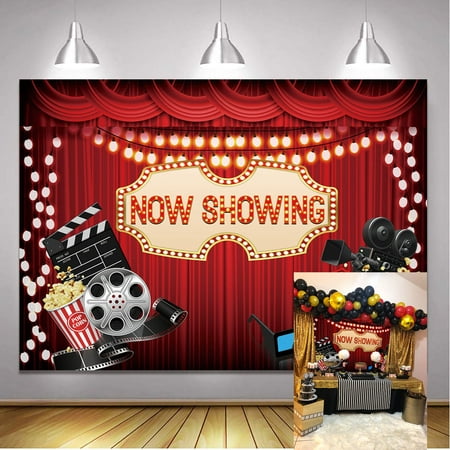Image of 8x6FT Photo Backdrop Movie Night Backdrop Movie Theme Party Now Showing Red Carpet Background for Photography Adults Portrait Photography Backdrop