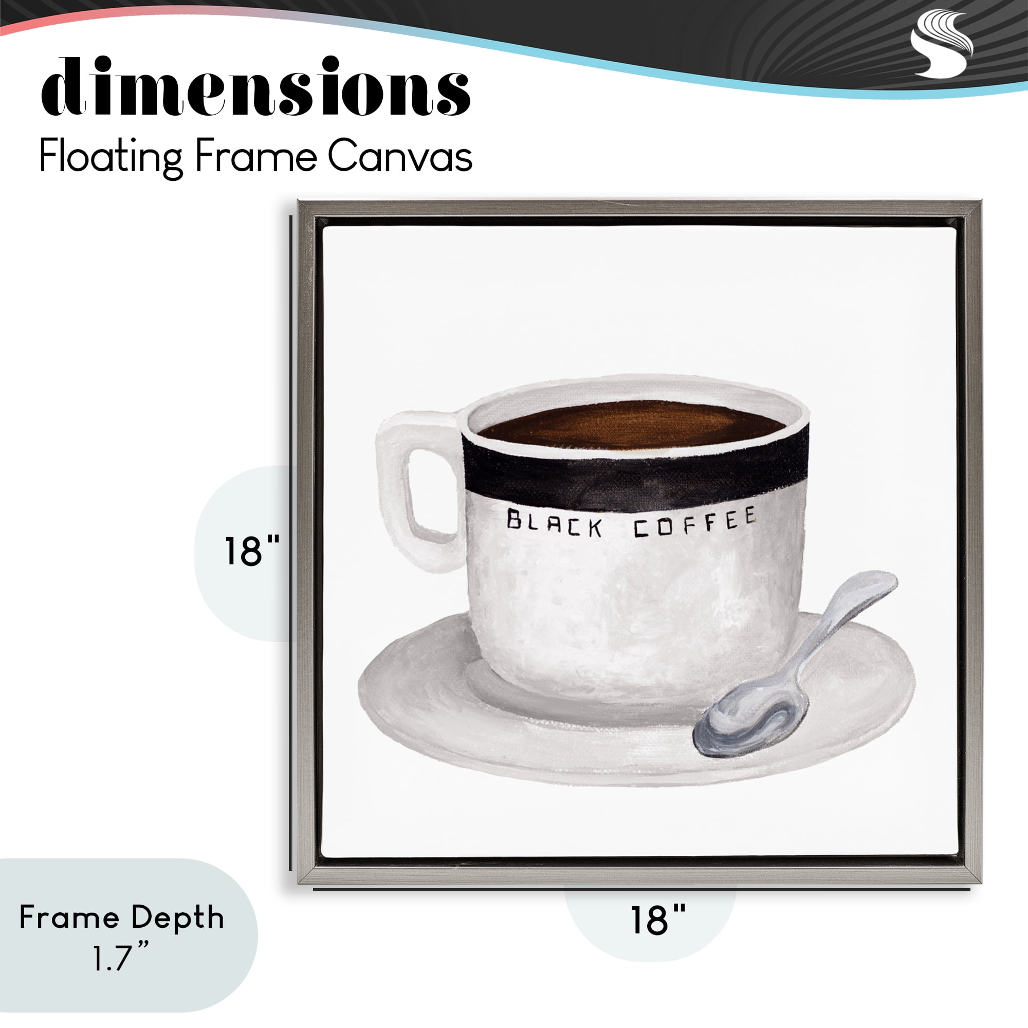 Stupell Industries Black Coffee Mug Gray Framed Floater Canvas Wall Art, design by Elizabeth Medley