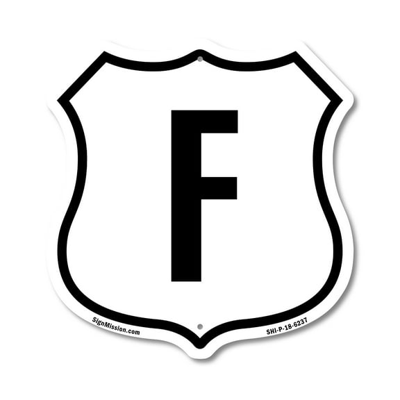 Letter F (5 Pack) 12 inch X 12 inch Shield-Shaped Rust-Free Aluminum Metal Signs Weather Resistant Made in the USA