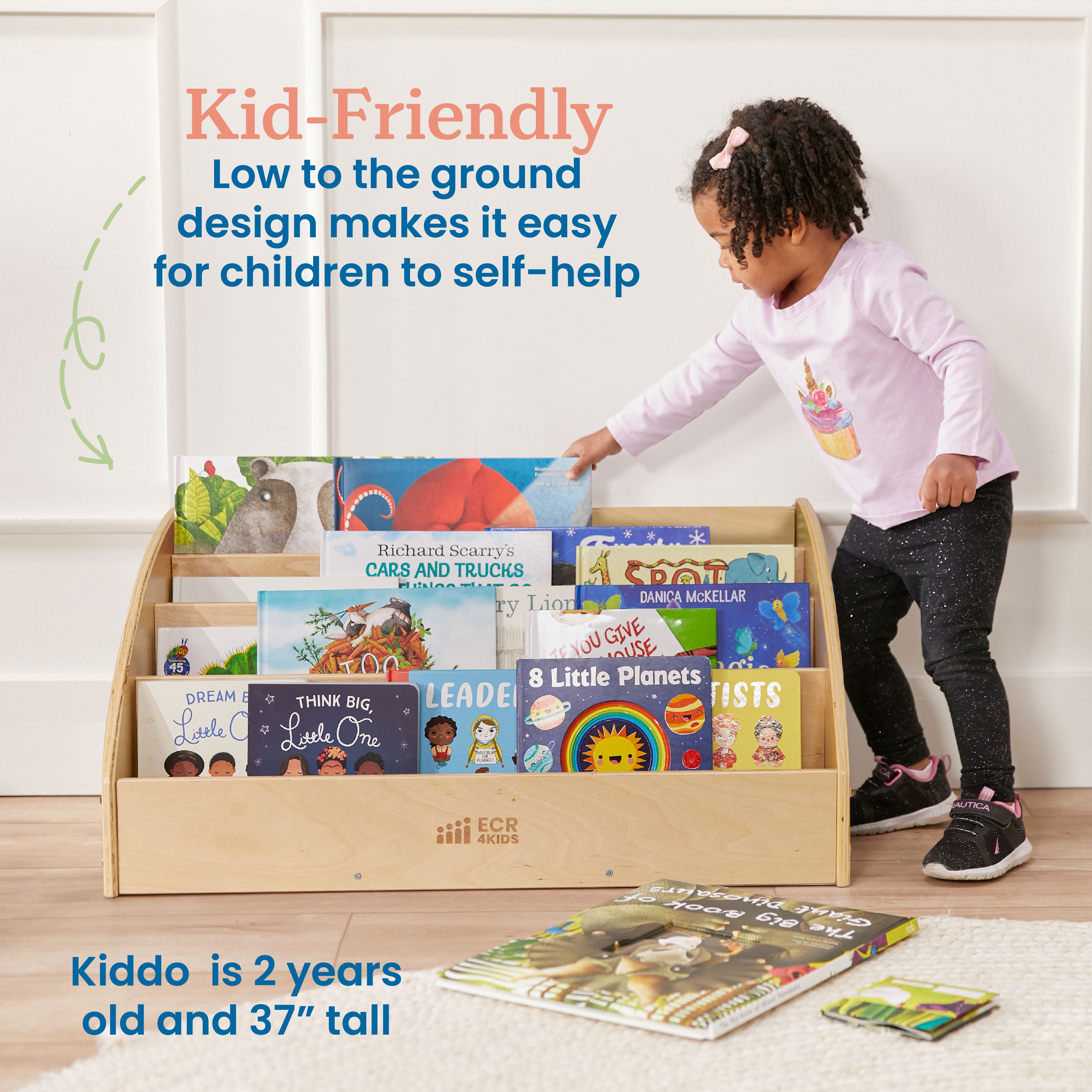 ECR4Kids Wooden Forward-Facing Toddler Book Display, Beginner Bookshelf, Natural
