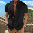 thumbnail image 2 of fartey Cotton Linen Tops for Men Loose Fit Stand Collar T Shirt Breathable Cozy Short Sleeved Summer Tshirt Lounge Button Down Solid Beach Hawaiian Shirts, 2 of 6
