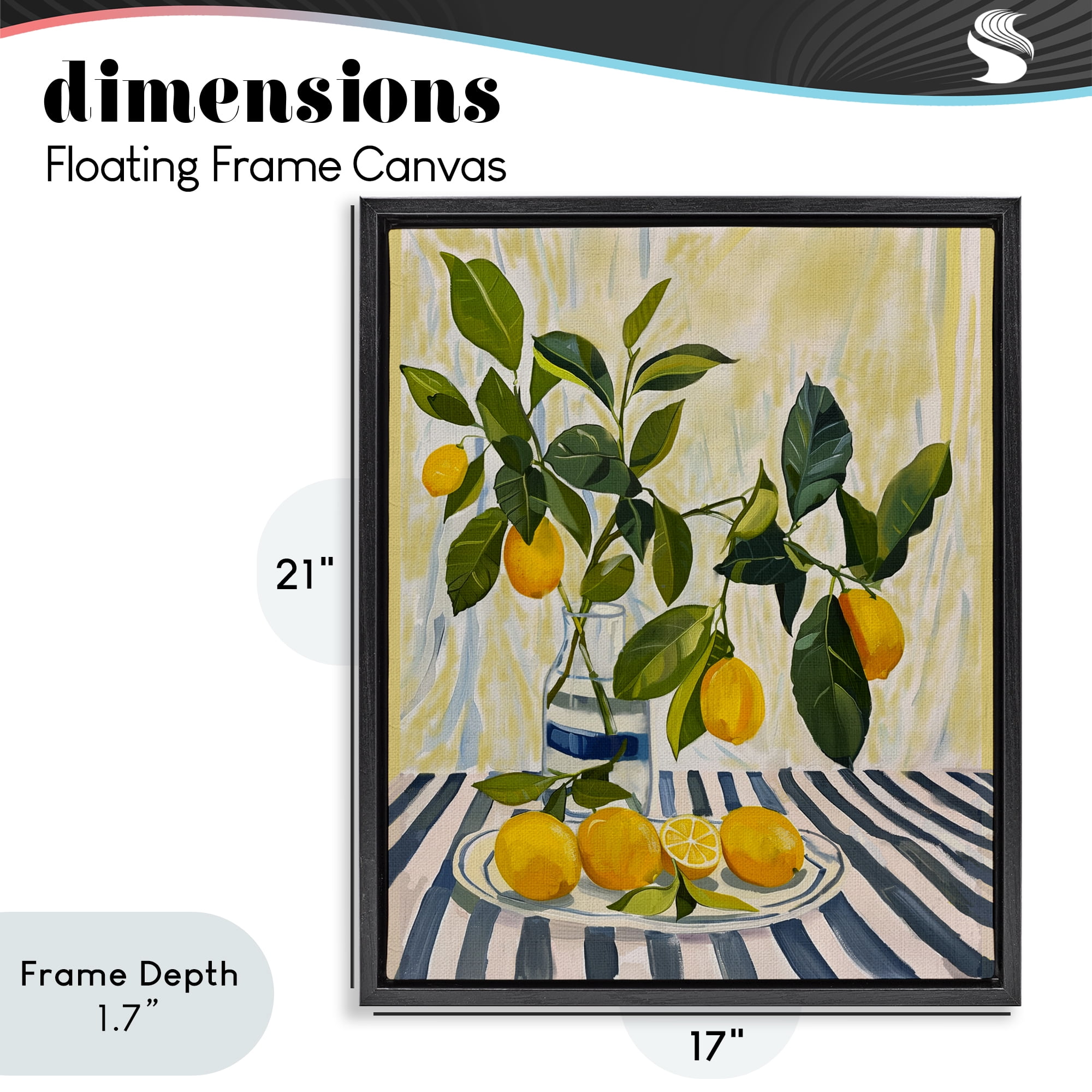 Stupell Industries Lemons on Striped Tablecloth Black Framed Floater Canvas Wall Art, design by Yen