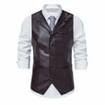 thumbnail image 2 of ZCFZJW Men's Leather Vest Casual Western Vest Jacket Lightweight Single-breasted V-Neck Slim Fit Suit Vest Waistcoat with Pocket #02-Brown XXL, 2 of 9