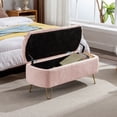 thumbnail image 4 of LEHZROAJ Upholstered Storage Bench-Rectangular Padded Ottoman, Shoe Storage with Gold Legs, End of Bed for Bedroom, Entryway, and Living Room（Pink）, 4 of 9