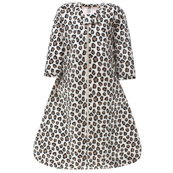 Hudson Baby Infant Girl Long Sleeve Plush Faux Fur Sleeping Bag, Wearable Blanket, Leopard Pink, 0-6 Months