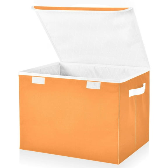 Ryvnso Orange Color Large Lidded Foldable Storage Baskets Cubes Boxes Lids Bin for Home