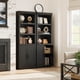 thumbnail image 5 of 5 niveles estilo rural estante con gabinete y doors - 3 abiertos estantes y 2 almacenamiento cabinets para sala de estar, oficina en casa, y dormitorio (negra), 5 of 8