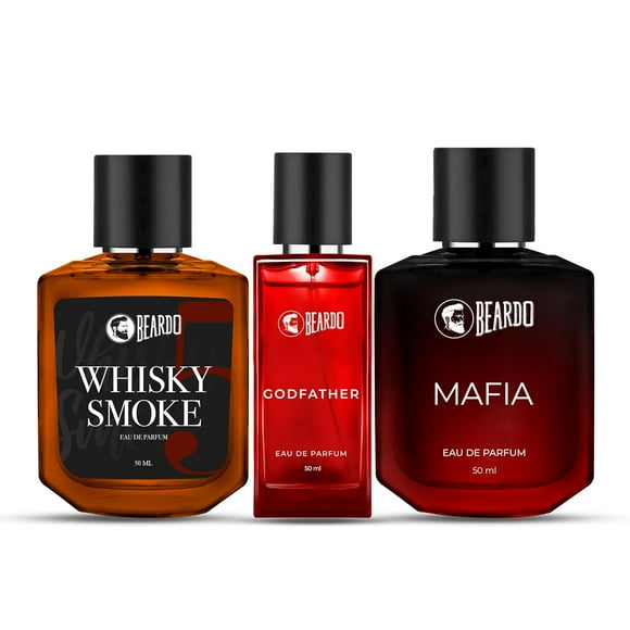 Beardo Ensemble Eau de Parfum pour Hommes, Lot de 3 X 50 ml - 1,7 Fl Oz Chacun / Whisky Fumée + Parrain + Parfum Mafia pour Garçons - Parfum Fort et Longue Tenue / Parfum pour Soirée en Amoureux - Cadeau de Rakhi pour Frère