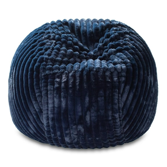 CC Home Furnishings Large Plush Faux Fur Ribbed Bean Bag Chair - 60" - Midnight Blue