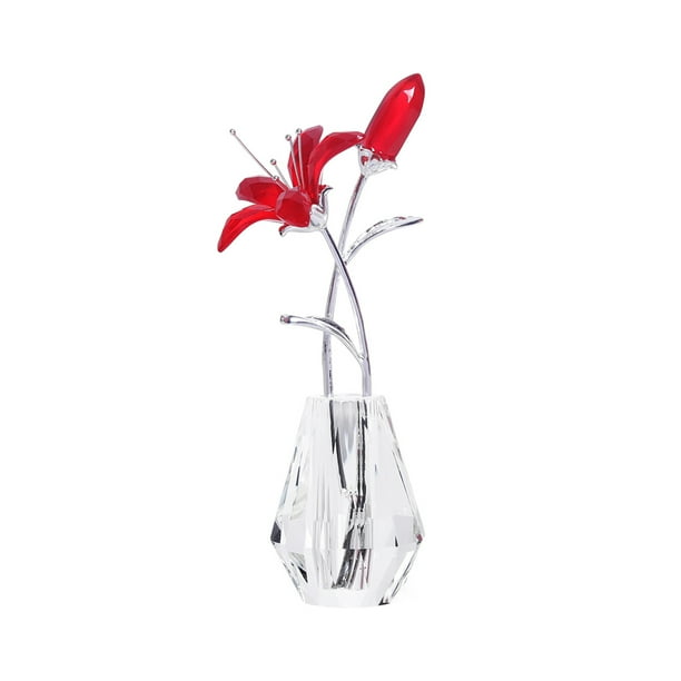 Estatuilla de flores de Cristal Ounissouiy HA084091-05 Jarrón de Cristal de escritorio Rojo