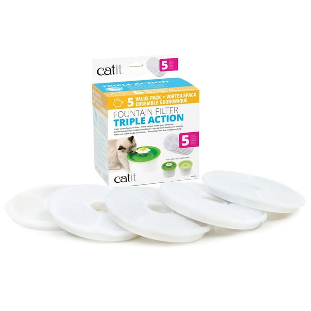 Catit Triple Action Cat Fountain Filters, 5 pack