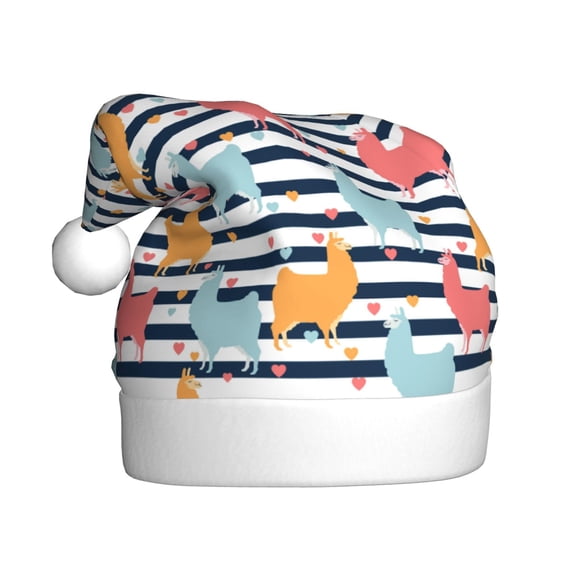 Kowoue Colorful Llama Pattern Santa Hat Christmas Hats for Adults, Holiday Unisex Velvet Comfort Xmas Hat for Women Men