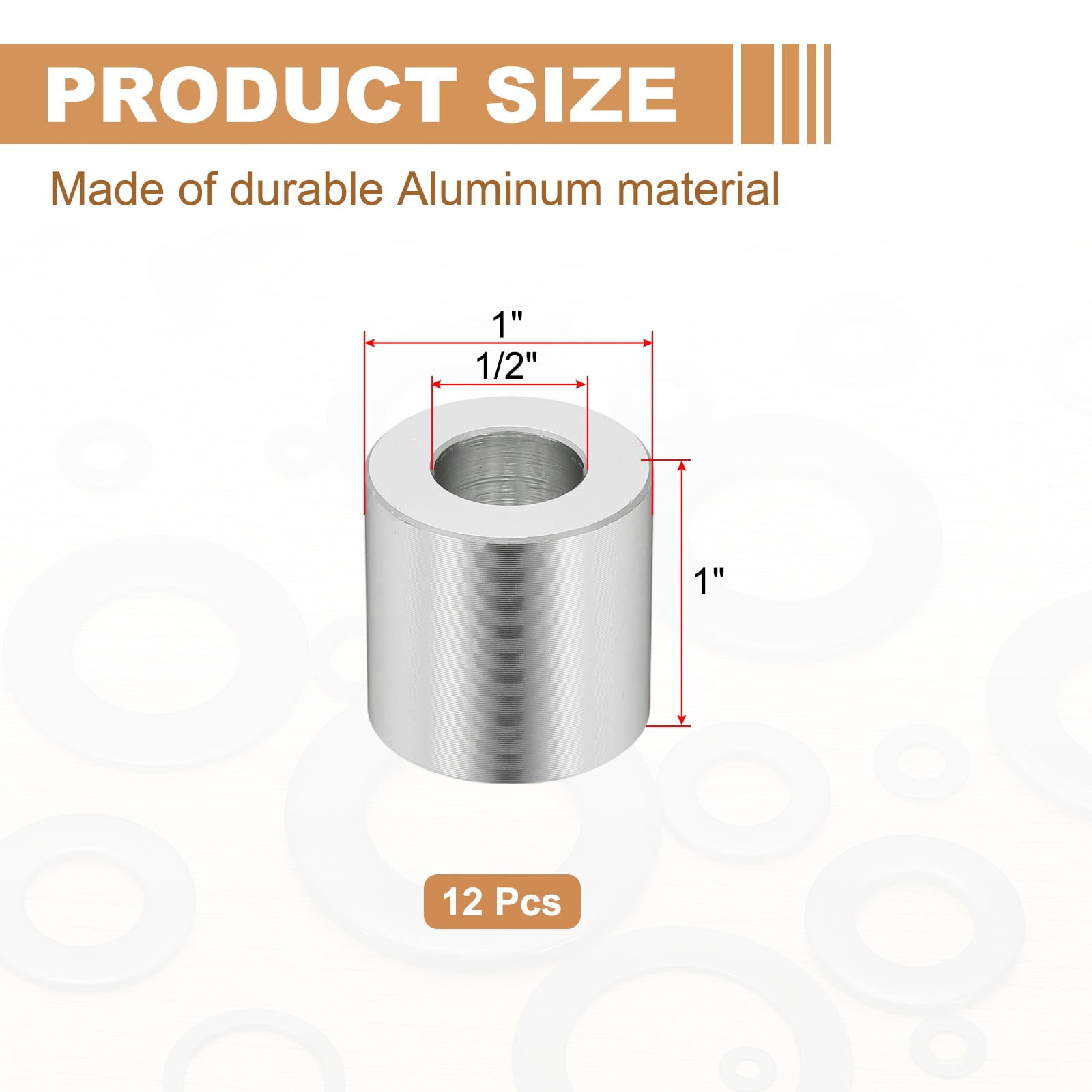 12PCS Aluminum Spacers, 1/2 x 1 Metal Spacers Aluminum 1 L Spacer Screw Standoff Round Unthreaded Standoff Bushing for 5/16inch Screw Bolts, Silver