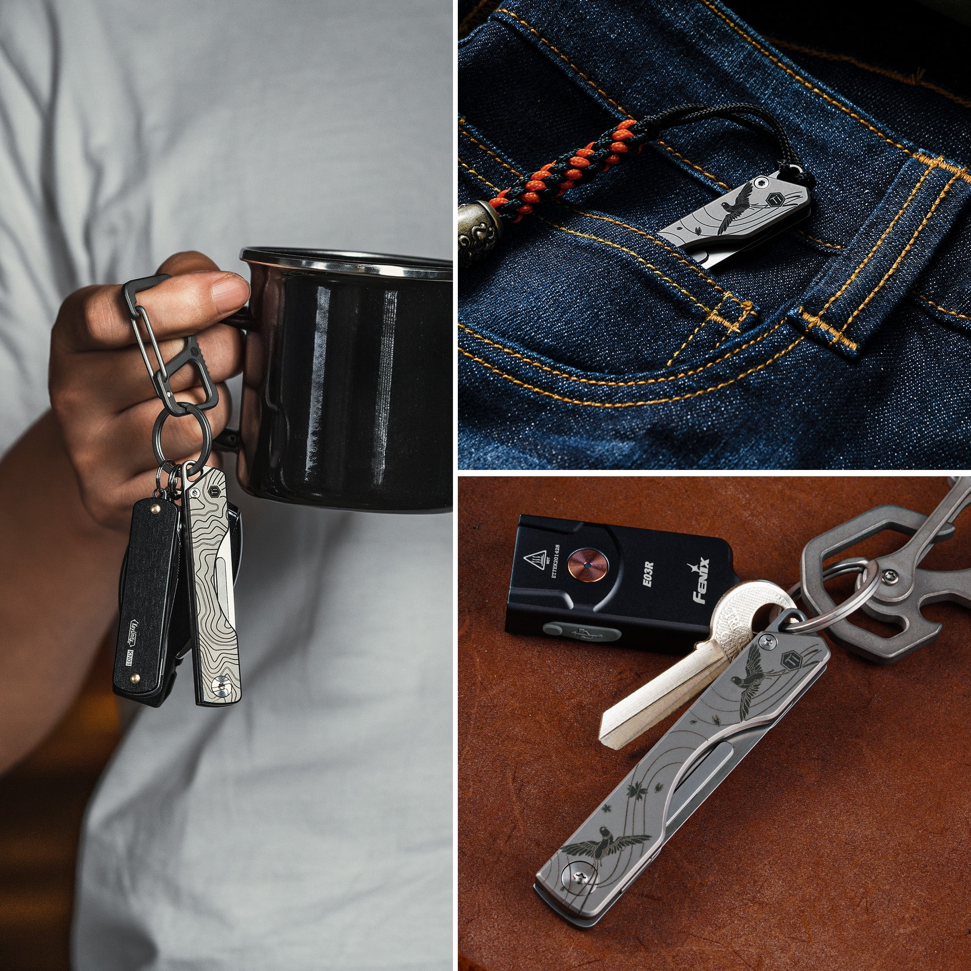 Key Unity KK01 Titanium Folding Knife, Utility EDC Pocket Knife with #24 Replaceable Blade, for Outdoor Hunting, Camping, Fishing, Hiking for Men & Women (Cherry Blossom Bird Pattern)