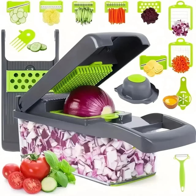Rebanador 16 en 1 para cocina, picadora de verduras, rebanador y cortador de frutas vegetales, comida de patata y cebolla con contenedor, utensilios de cocina