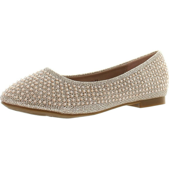 De Blossom Girl Harper-II-31 Sparkle Pearl Closed Toe Slip on Dress Pumps Flat Shoes
