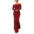 thumbnail image 2 of YueHuiYing Women Off Shoulder Long Sleeve Dress Elegant Stretch Mesh Double Lined Slim Trendy Long Dresses, 2 of 8