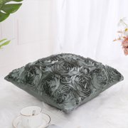 PiccoCasa 3D Satin Rose Throw Pillowcase 16x16 Decorative Throw Pillow Cover, Grey