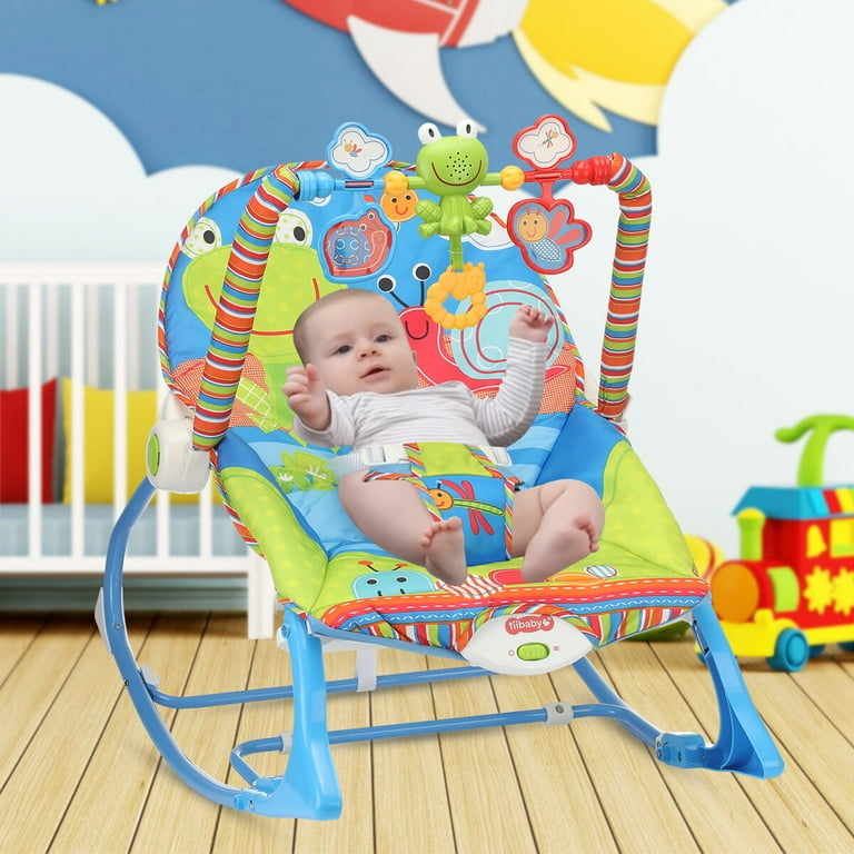 Oyajia Baby Bouncer Rocker Infant Toddler Adjustable Swing w Vibration Music Blue