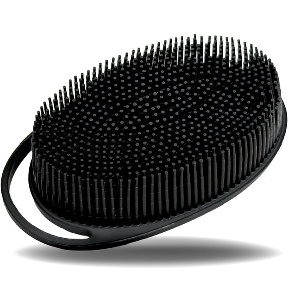purefest Silicone Body Scrubber , with Handle, Black