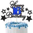 thumbnail image 1 of Decoración para tartas OfficCreative con purpurina para cumpleaños número 16, color negro y azul, 1 of 7